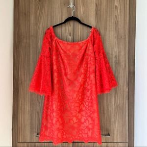 Trina Turk Off Shoulder Akamai Red Lace Dress Size 4
